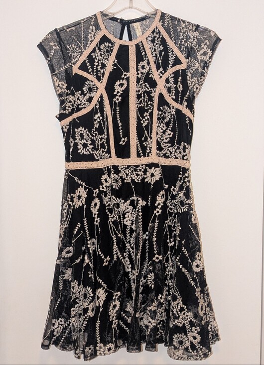 Free People Dresses & Skirts - Free People Black and Cream Floral Embroidered Lace Mini Dress